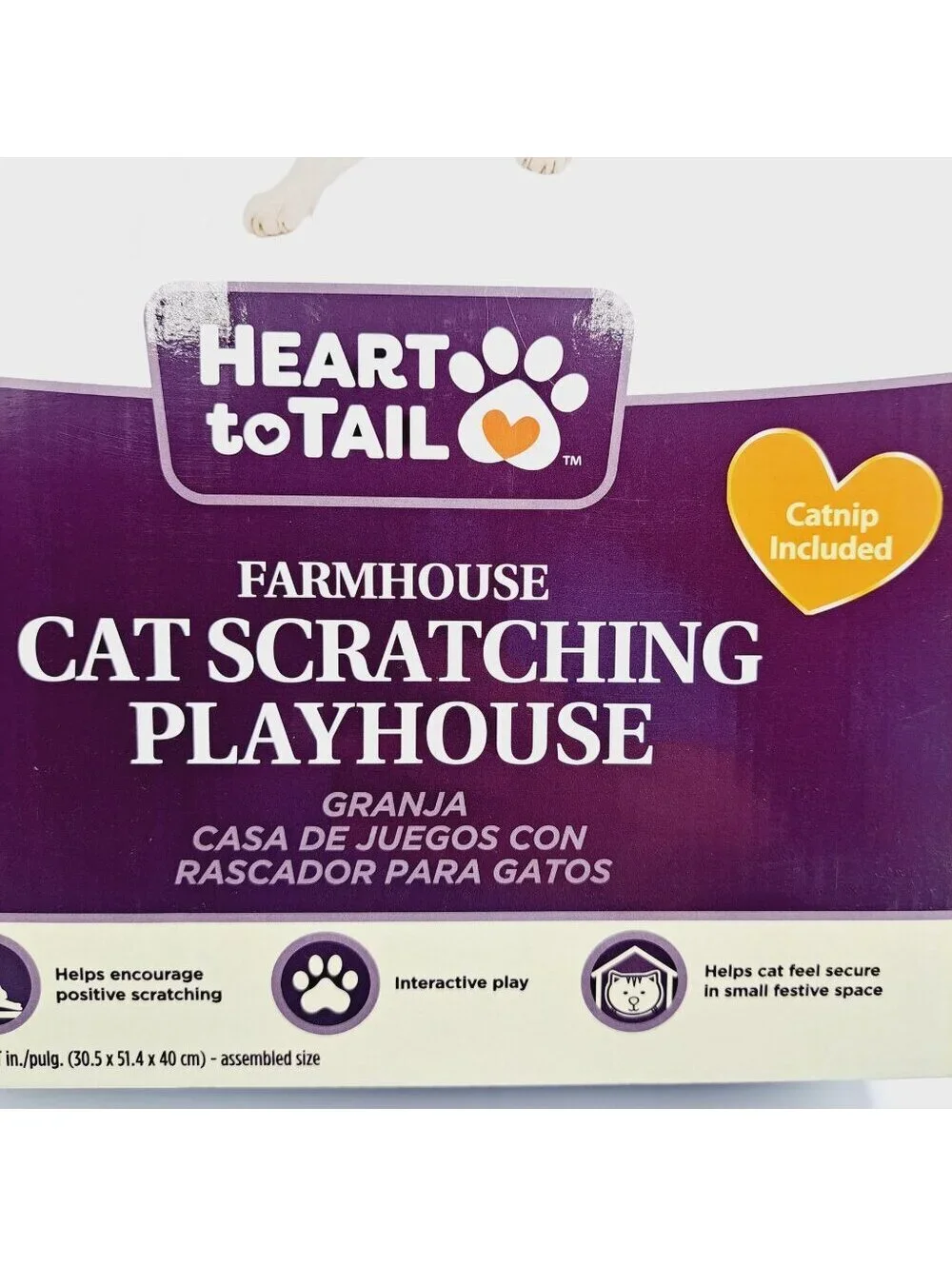 Farmhouse White House Cat or Small Animal House with Cardboard Scratching Boards
